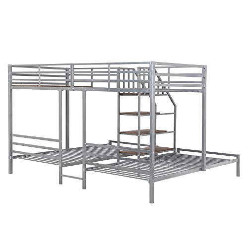 Triple Bunk Bed with Wardrobe, Mirror and Safety Guardrail X936