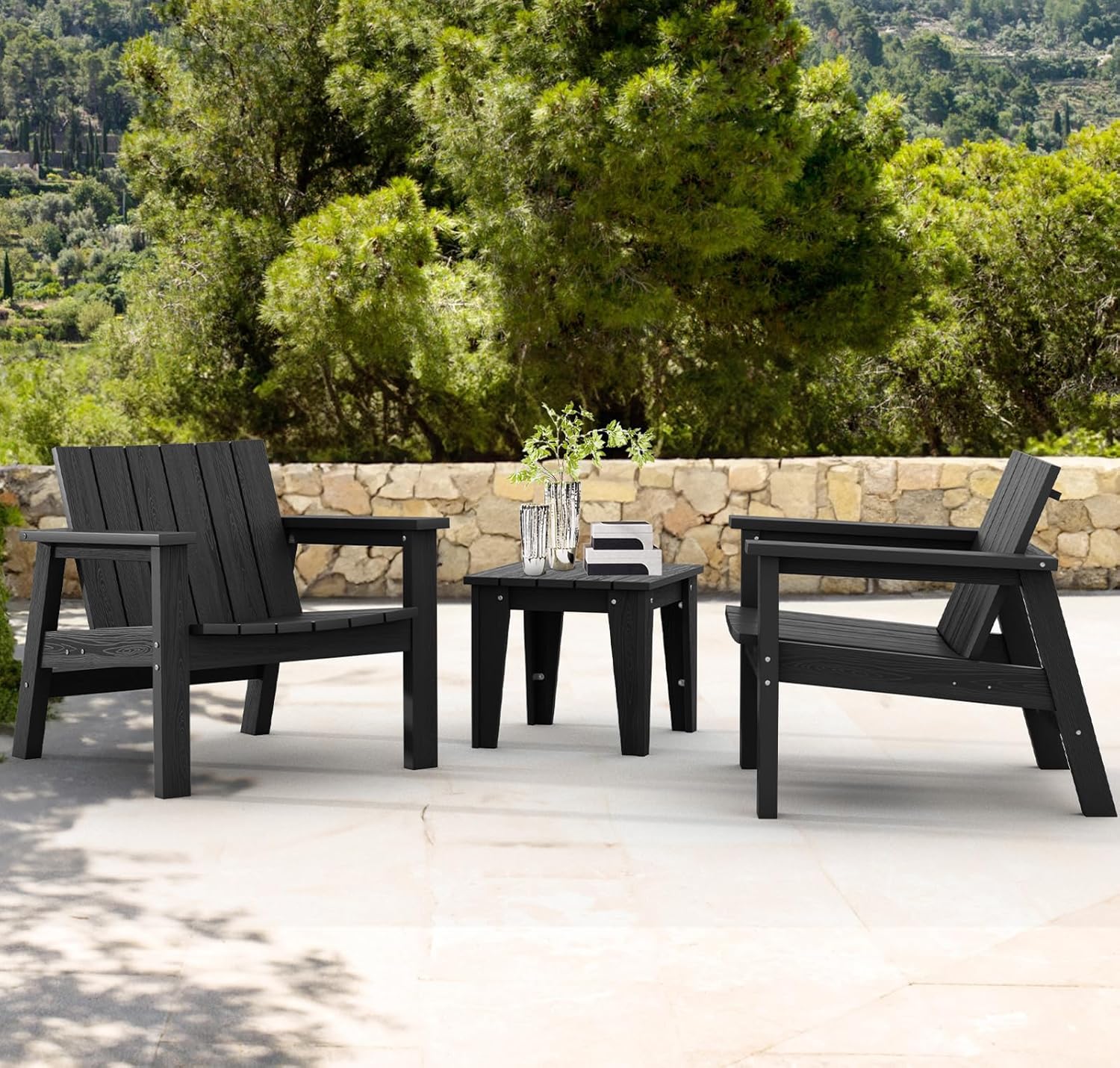 3 Piece Patio Bistro Set with Side Table, 2 Adirondack Chairs and 1 Table O534039