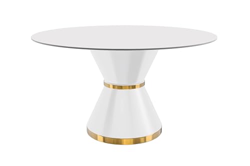 LeisureMod Modern Dining Table with a Round Glass or Sintered Stone Tabletop in White Steel Seats 6-10 for Home and Kitchen Qorvus Collection, 60" Wide, Black