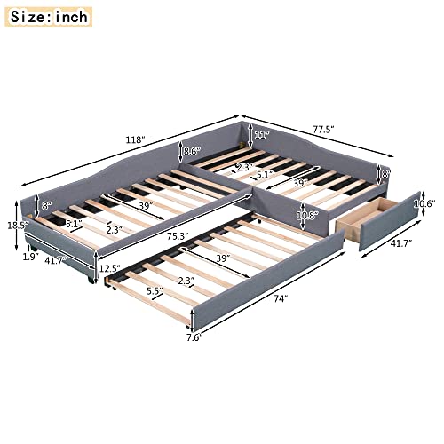 L Shaped Upholstered Daybed with Trundle and Storage Drawer U772942