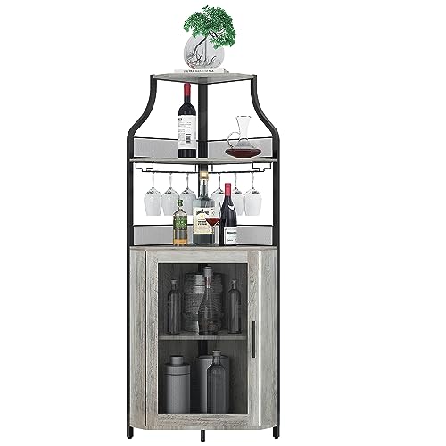 Corner Bar Cabinet with Wine Rack and Glass Holder W2680