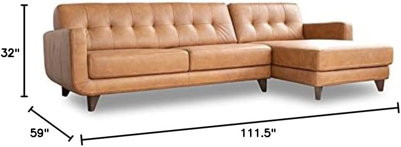 Mid-Century L-Shaped Leather Right Facing Chaise Sectional, Light Brown H225629