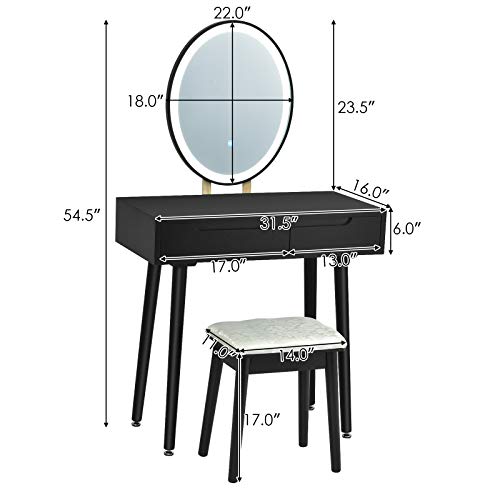 Vanity Set with Touch Screen Mirror, Cushioned Stool, 2 Sliding Drawers Z1837