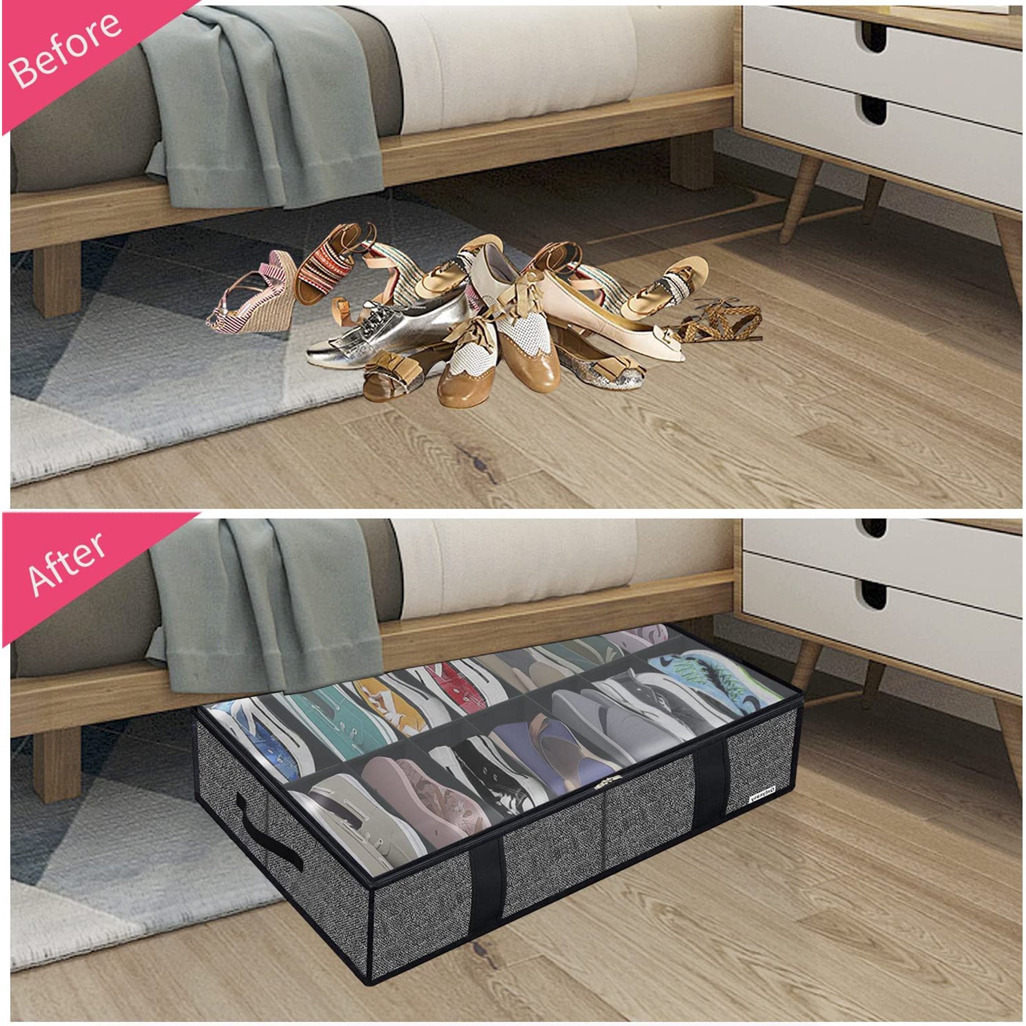 Under Bed Shoe Storage Organizer with Clear Window, Foldable F8804