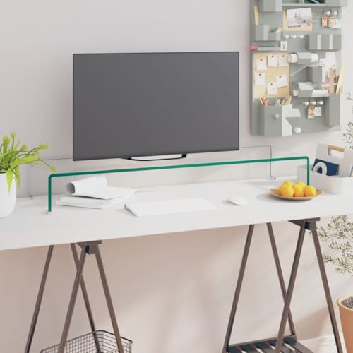 TV Stand/Monitor Riser Glass Clear 39.4"x11.8"x5.1",Clear Glass TV Stand with Tempered Glass Construction for SpaceSaving and Comfortable Viewing Experience 39.4" x 18" x 5.1" Furniture for TV & Media