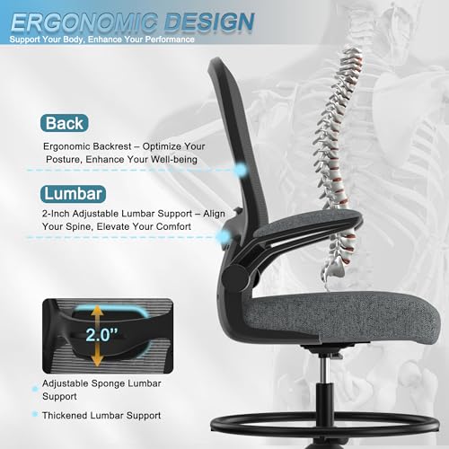 Drafting Chair with Flip-up Armrests and Lumbar Support H733