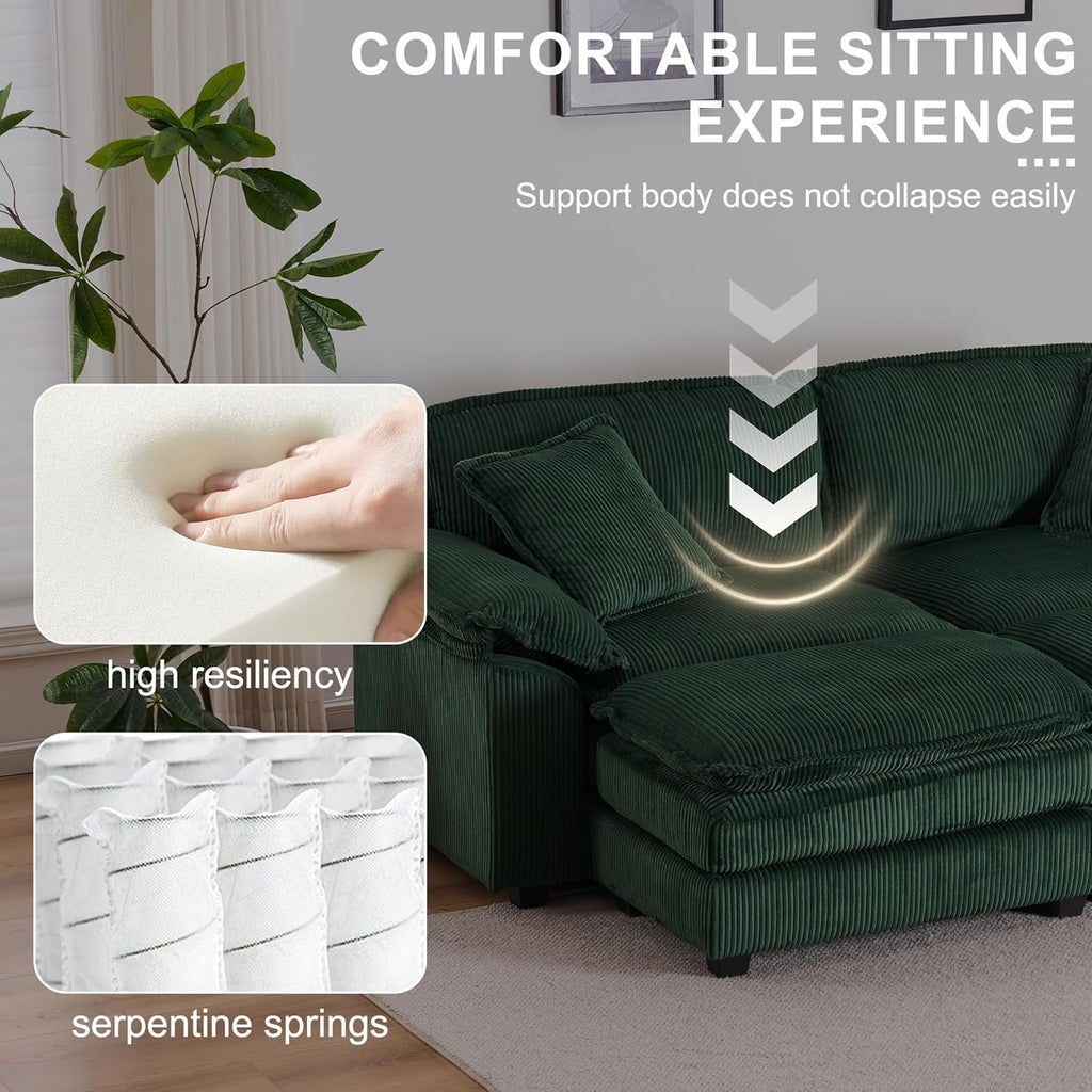 Oversized Convertible Sleeper Sofa with Ottoman & Pillows, Deep Seat Chaise Lounge, Green C787001