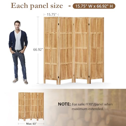 4 Panel Room Divider, 5.6Ft Wood Folding Privacy Screen, Freestanding Partition for Home Office Q71726