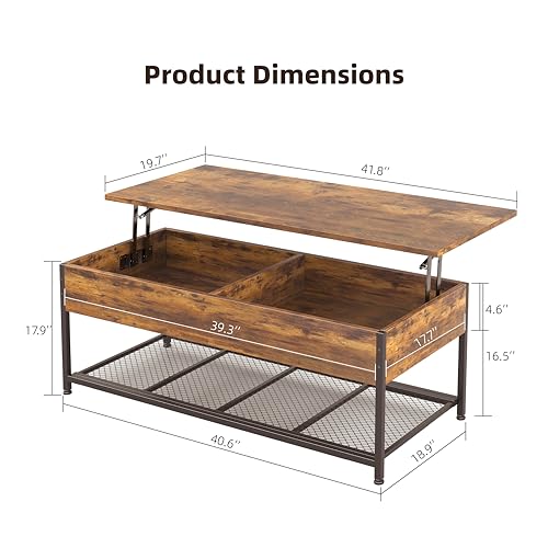 Lift Top Coffee Table 43 Inch Wooden with Hidden Storage P620
