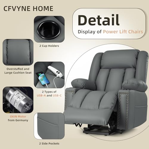 Power Lift Recliners for Elderly with Heat and Massage, Set of 2, 3 Position, Leather, USB Ports Y72935