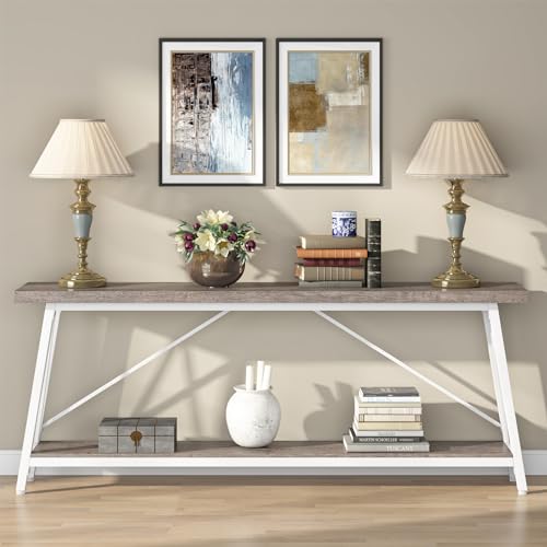 Industrial Entryway Console Sofa Table, White J70417