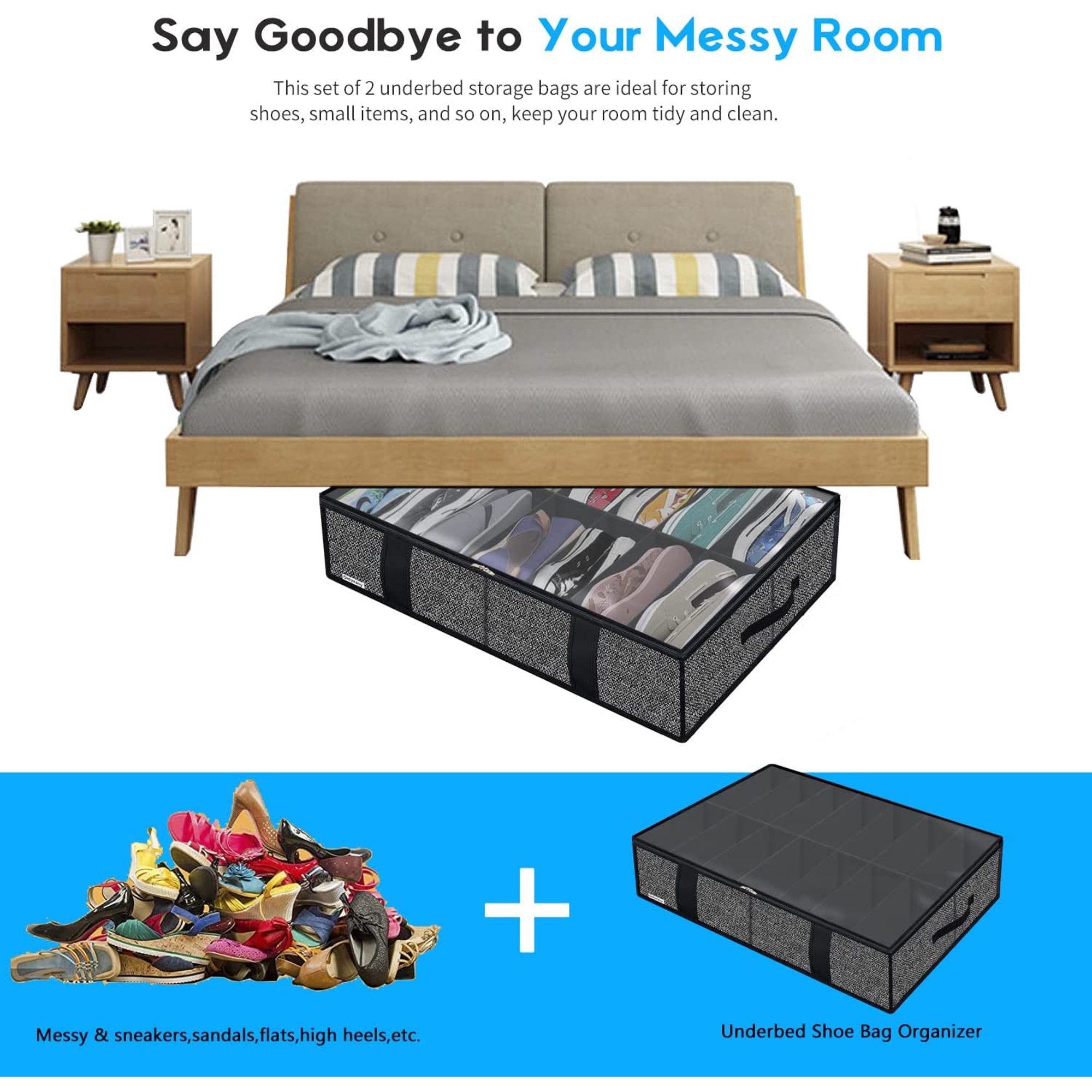 Under Bed Shoe Storage Organizer with Clear Window, Foldable F8804