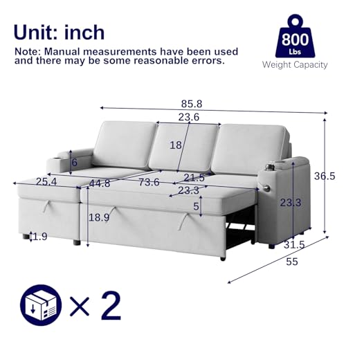 Sleeper Sectional Sofa with Pull Out Bed and Storage Chaise O30208