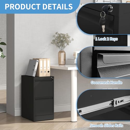 Locked Metal File Cabinet, 3 Drawer, Black W6543
