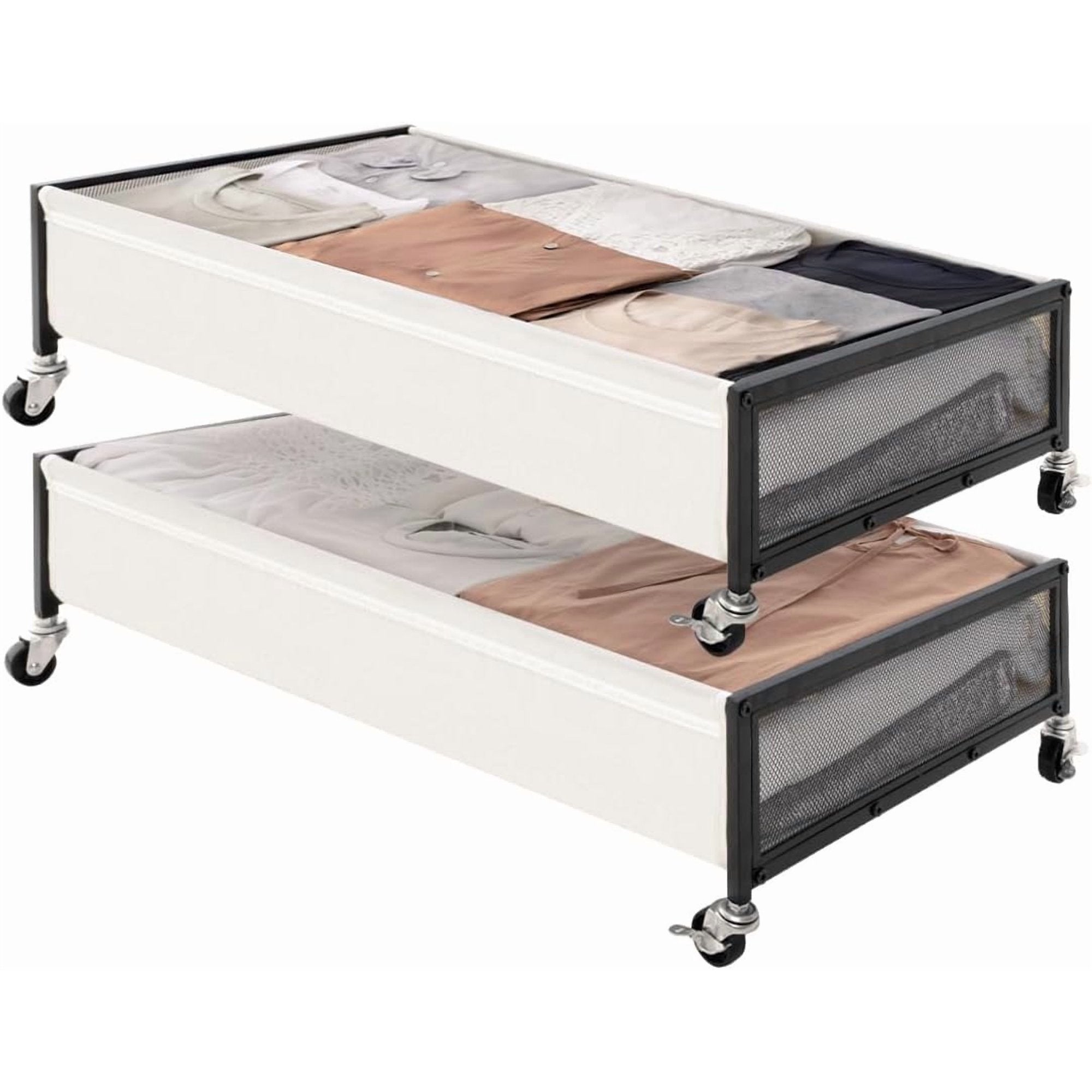 Under Bed Storage with Wheels, 2-Pack Metal Containers, 80L Y595
