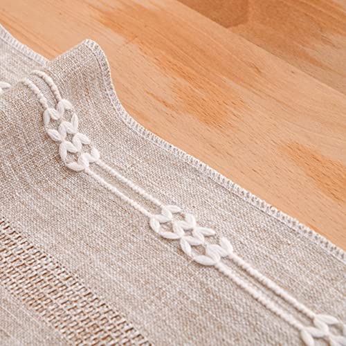 Rustic Linen Table Runner Striped Embroidered Boho 90 Inches Long Handmade Woven Tassel K657410