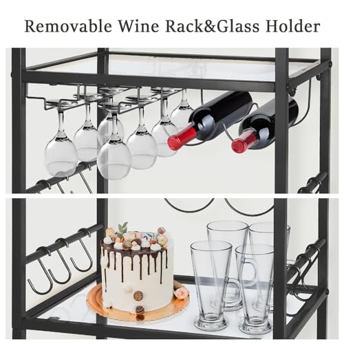 3 Tier Mirrored Bar Cart with Wine Racks and Glass Holders R39667