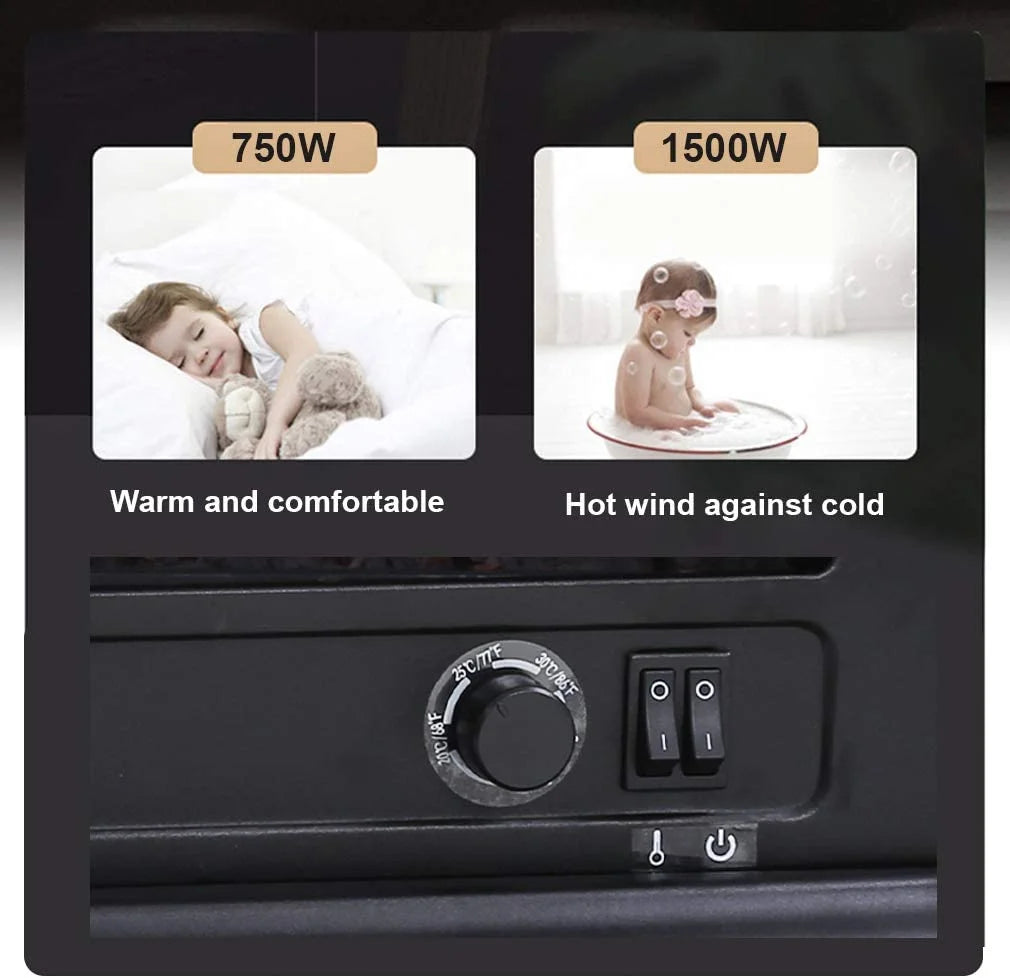 Electric Fireplace Heater Portable Indoor Stove with 3D Flame Effect, 1400W, Black X6822