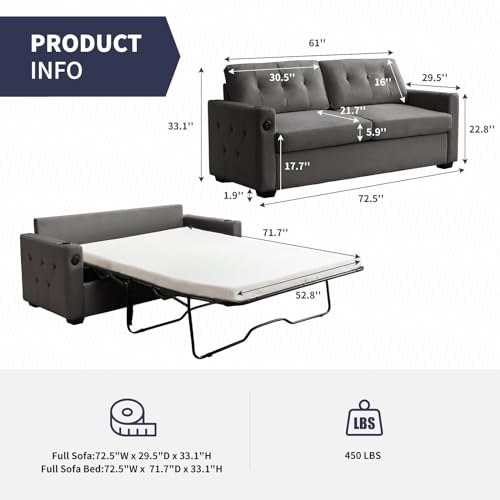 Pull Out Sofa Bed with Memory Foam Mattress, Queen, Beige R96687