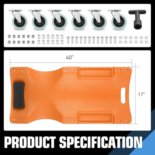 Low Profile Automotive Creeper with Padded Headrest, Red U80837