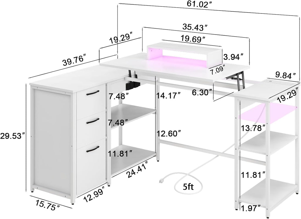L Shaped Computer Desk with Lift Top, Power Outlets and Drawers Q139572