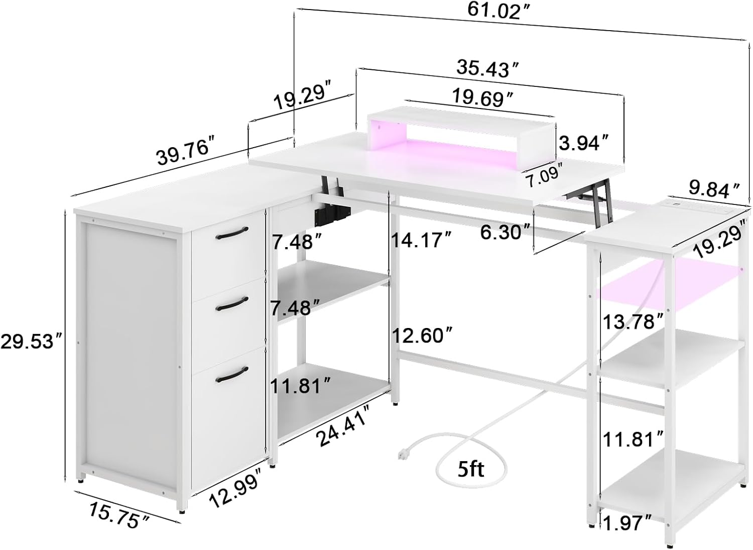 L Shaped Computer Desk with Lift Top, Power Outlets and Drawers Q139572