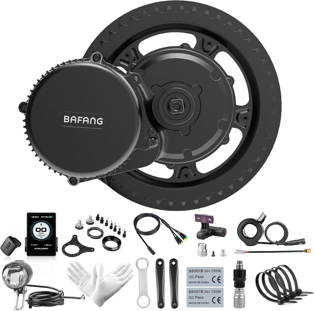 BAFANG Electric Bike Motor Kit Mid Drive BBS02B 48V 500W Bicycle Conversion Kit Ebike fit with BB68-73mm MTB Commuter Bikes with Optional Hailong Shark Battery & Rear Rack Battery with Charger