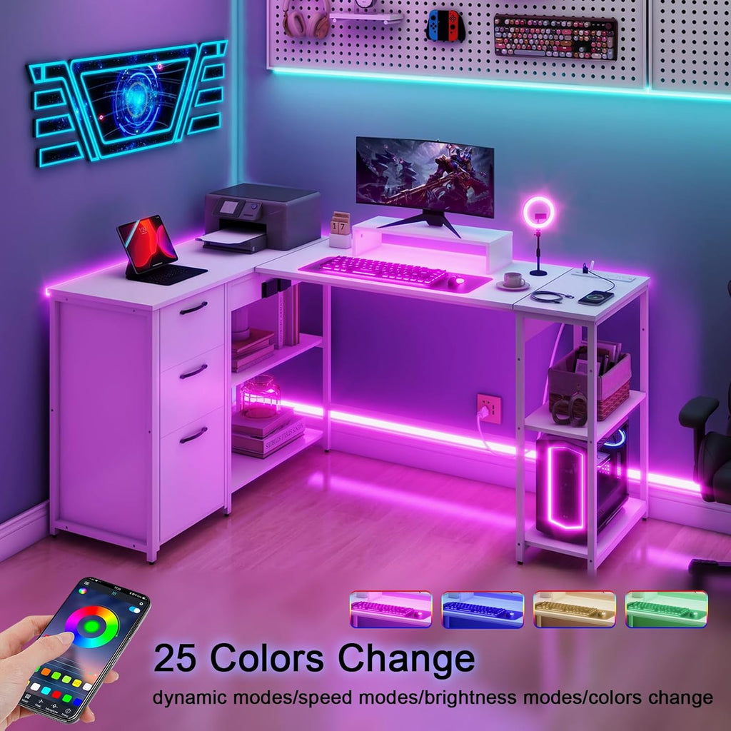 L Shaped Computer Desk with Lift Top, Power Outlets and Drawers Q139572
