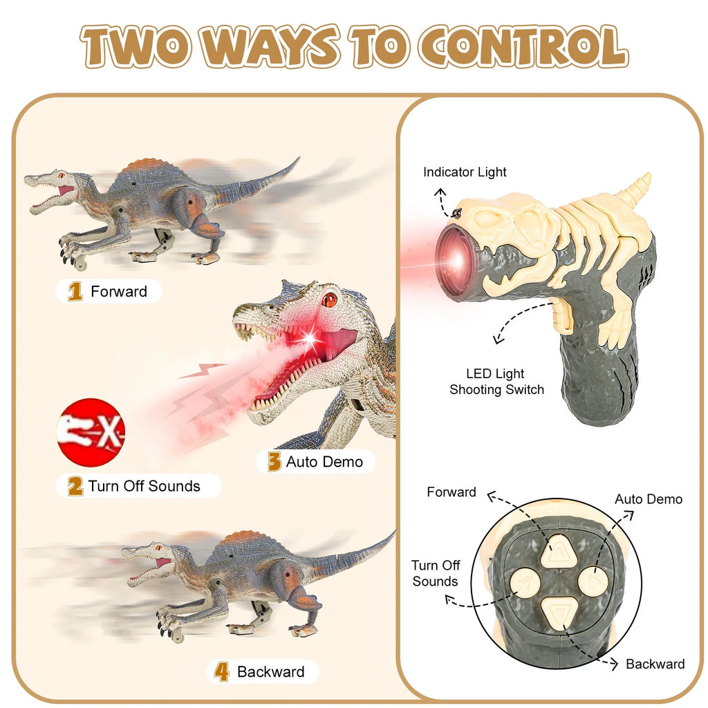 Remote Control Dinosaur Toys, Electronic Walking Robotic Dinosaur with Light Chasing and Spraying, RC Dinosaur for Kids Ages 3-12 D53495