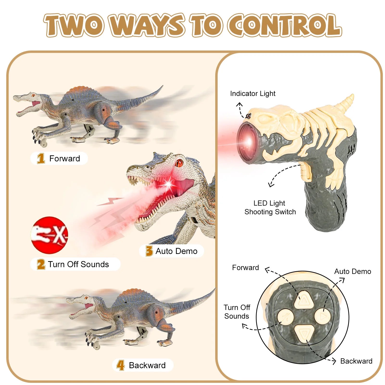 Remote Control Dinosaur Toys, Electronic Walking Robotic Dinosaur with Light Chasing and Spraying, RC Dinosaur for Kids Ages 3-12 D53495