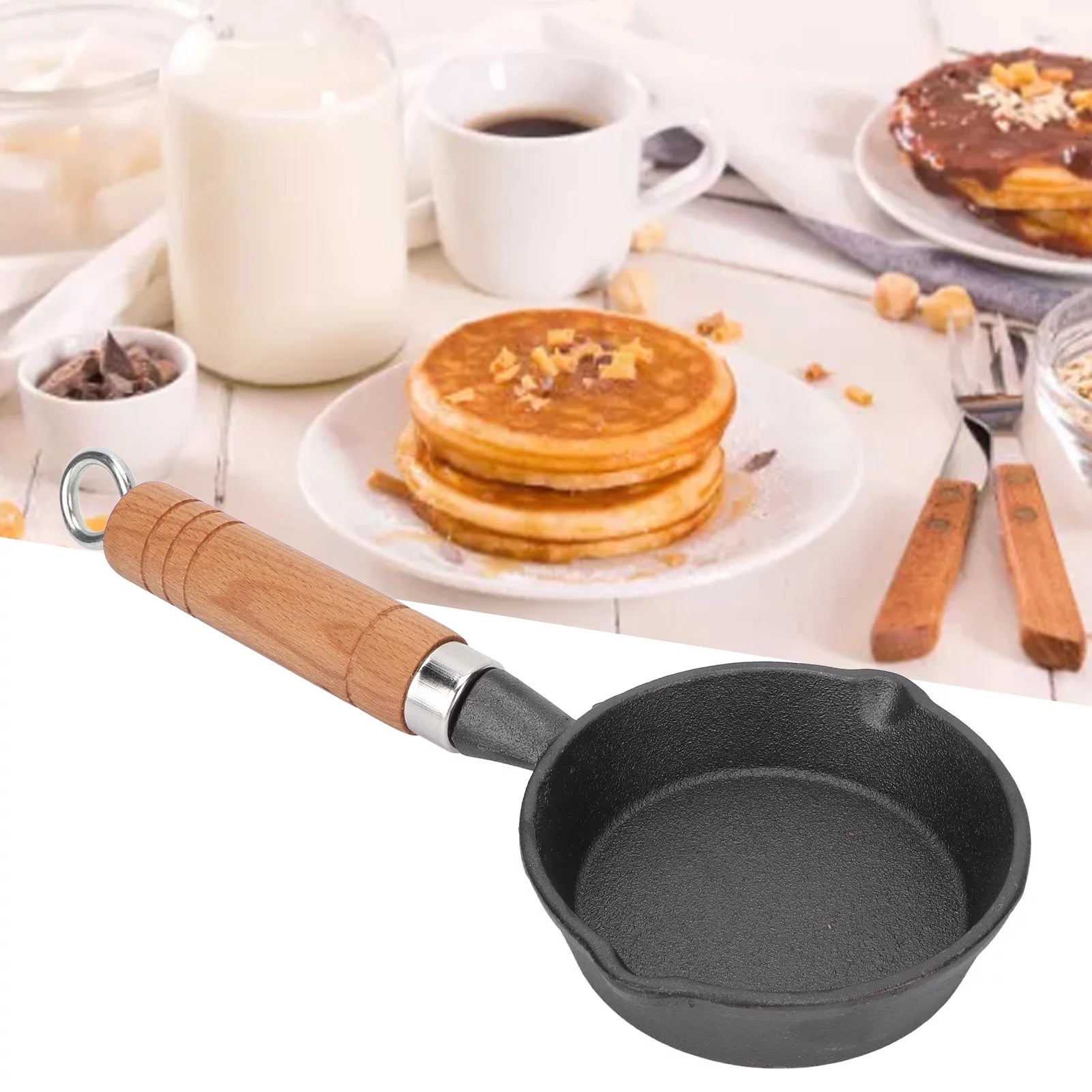 Cast Iron Pan with Wood Handle for Eggs and Pancakes W95623