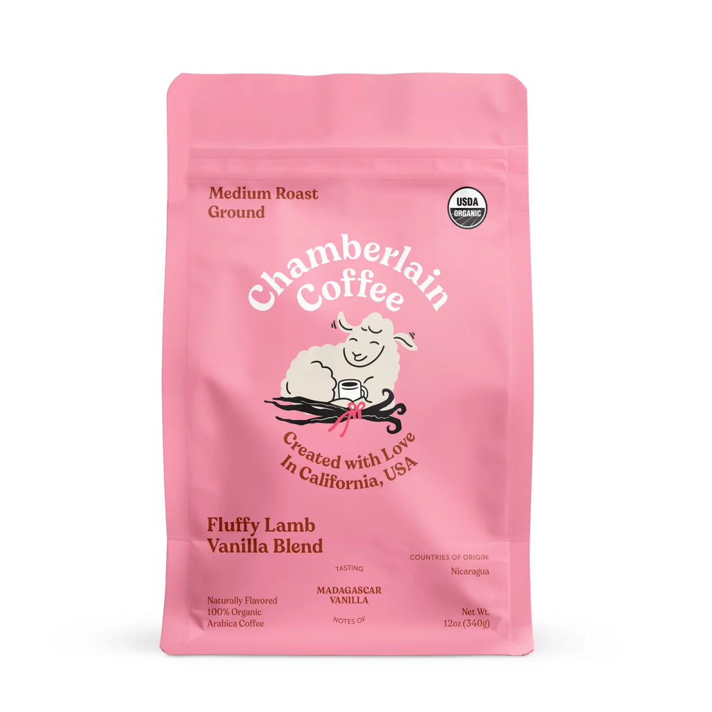 Chamberlain Coffee, Fluffy Lamb Vanilla Medium Roast Grounds Bag, Naturally Caffeinated, 12 oz