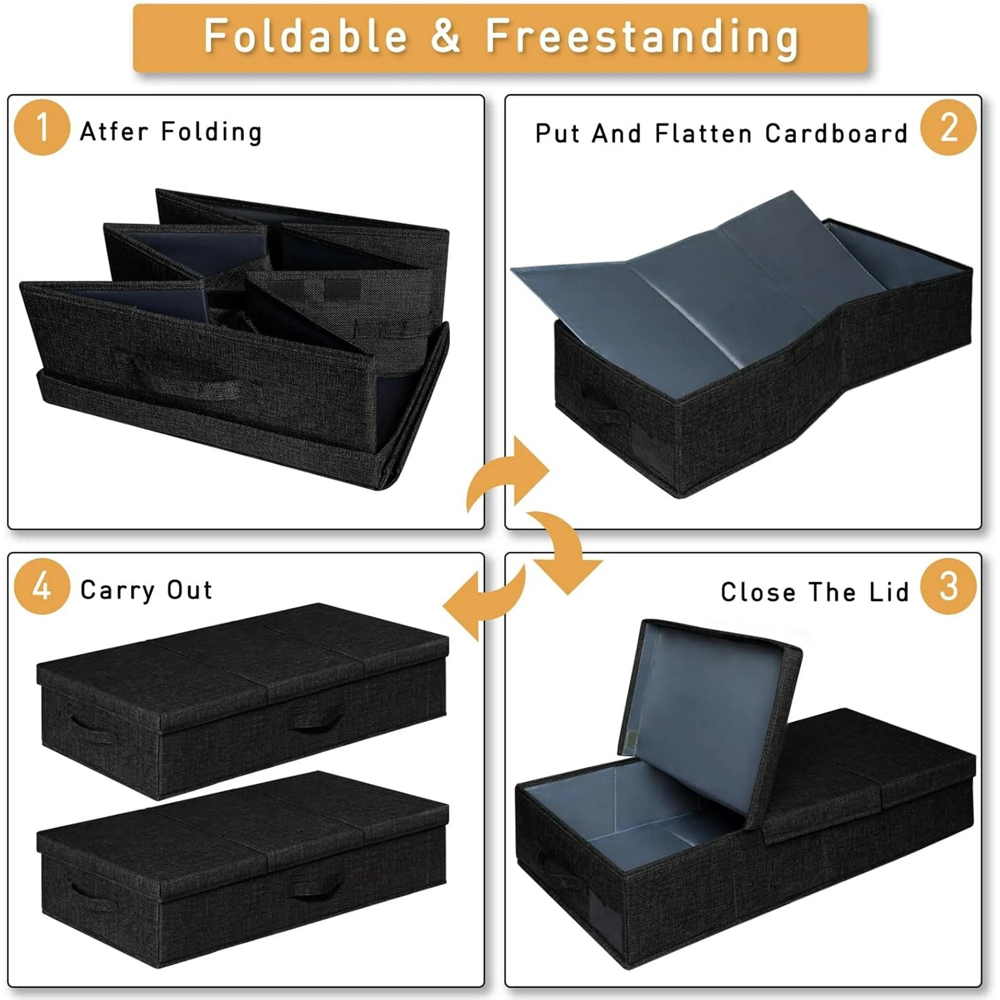 Under Bed Storage Containers 3 Pack, Stackable Bins with Handles, Black S175