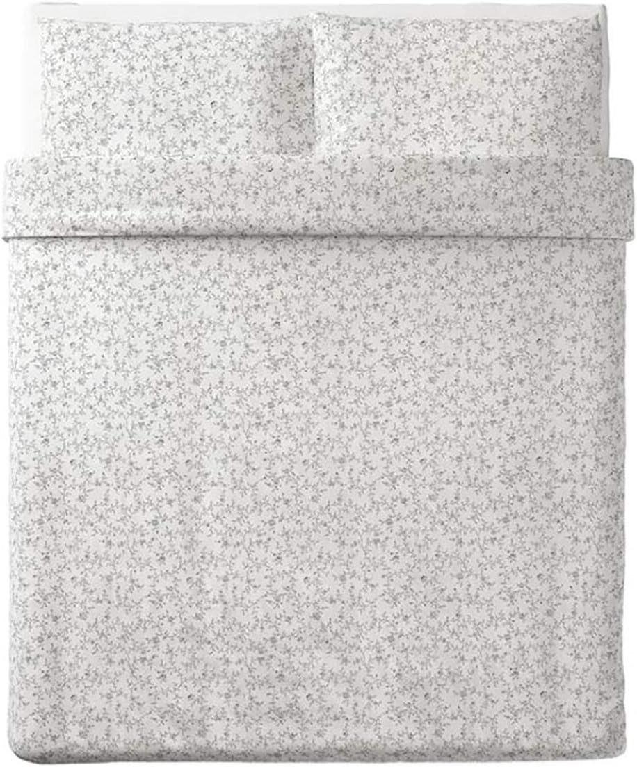 Duvet Cover and Pillowcase Set White Dark Gray Full/Queen D45068