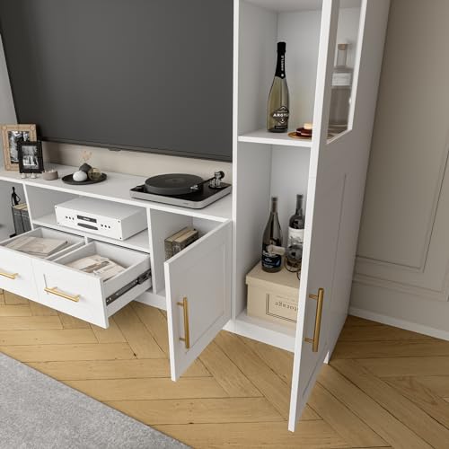 Modern TV Stand with Glass Doors and Shelves for Living Room N2292