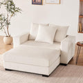 58.3" Comfy Deep Seat Oversized Chaise Lounge Indoor for Living Room, Solid Wood Sleeper Reclining Chair with Thickened Cushions Widened Armrests for Bedroom, Lounge Chair with Ottoman, Grey
