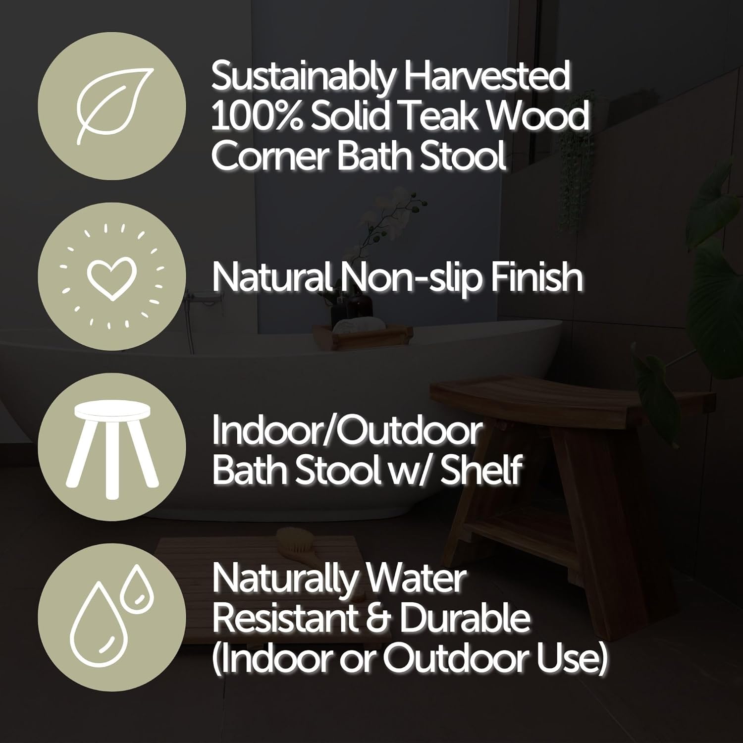 Teak Wood Shower and Bath Stool with Curved Seat S96749