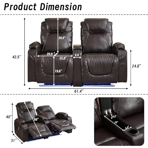Electric Recliner Loveseat Sofa with Storage Armrest and Cup Holder P9552