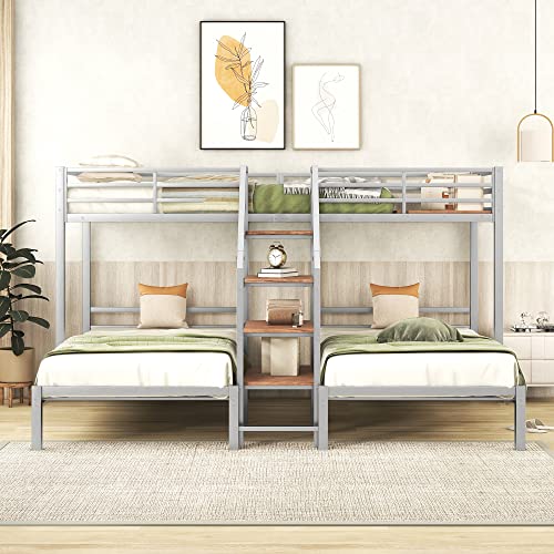Triple Bunk Bed with Wardrobe, Mirror and Safety Guardrail X936