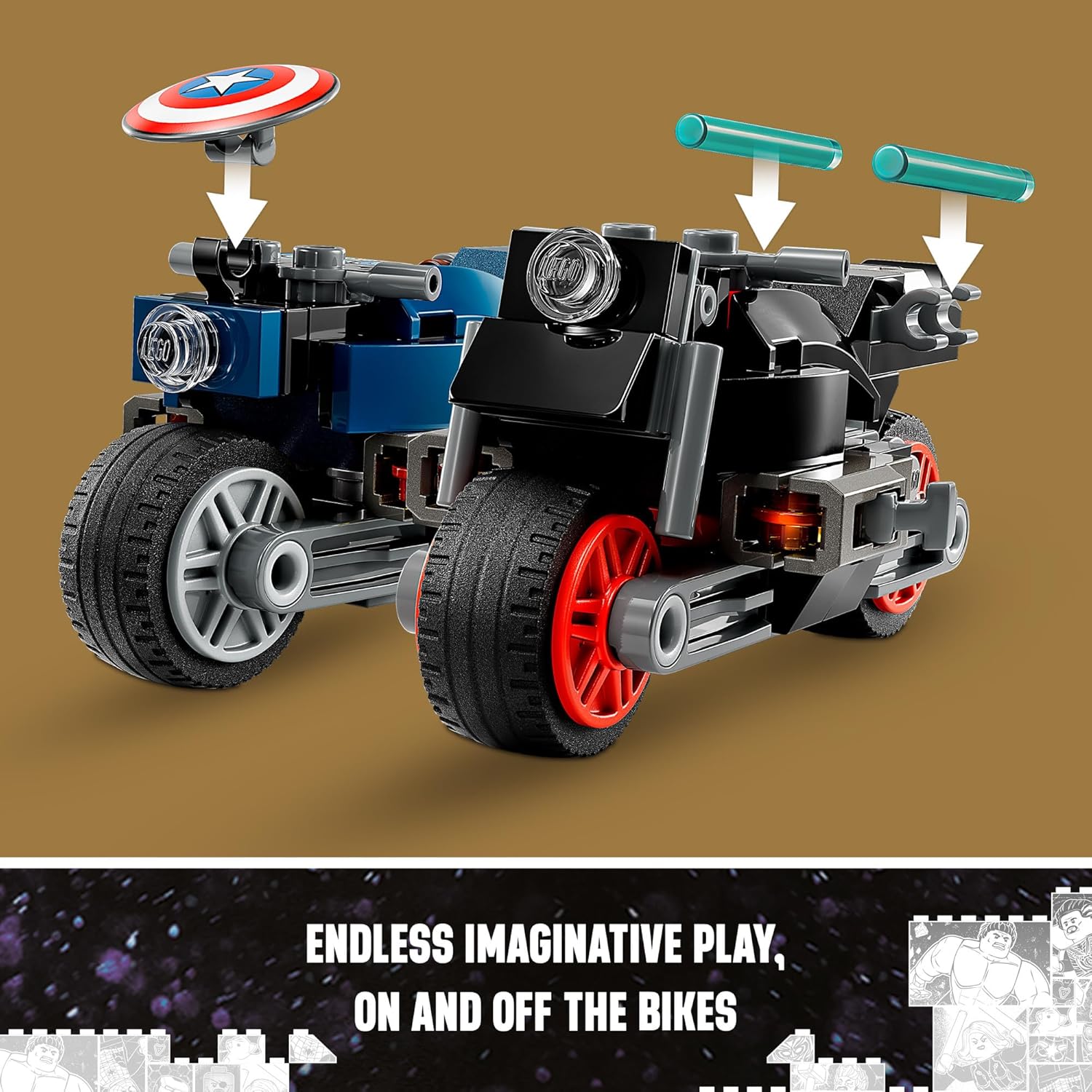 Black Widow & Captain America Motorcycles Building Toy for Kids Ages 6-8 X42574