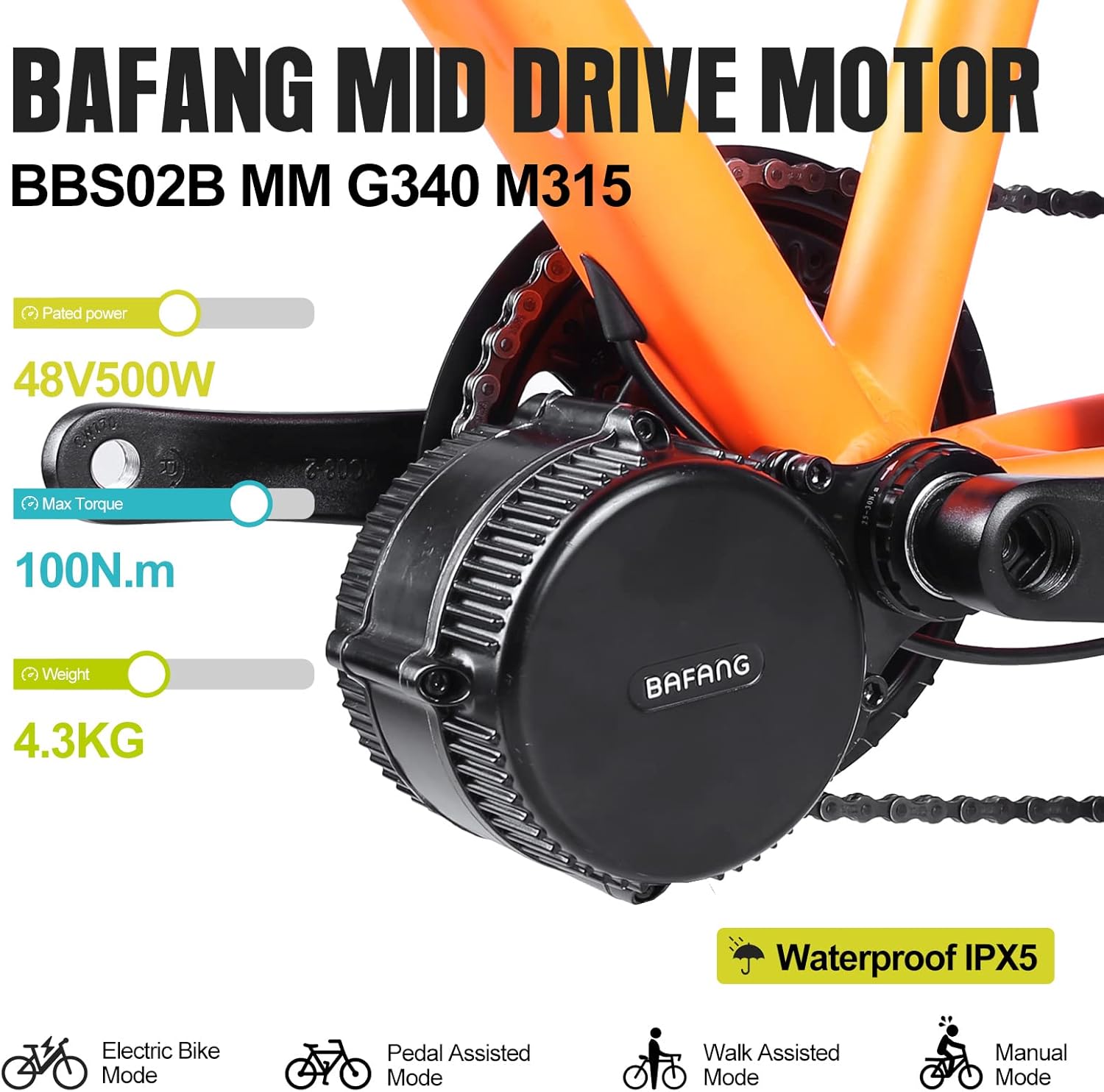 Electric Bike Motor Kit Mid Drive 48V 500W Bicycle Conversion Kit A348