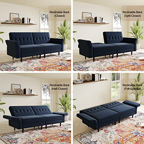 Velvet Convertible Futon Sofa Bed Memory Foam Navy Blue L914836