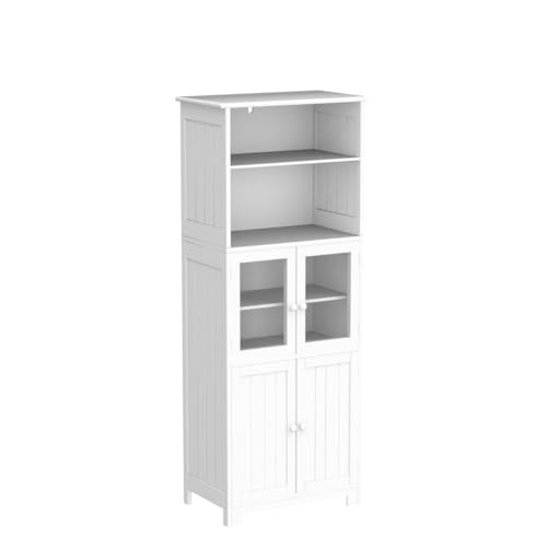 Tall Bathroom Storage Cabinet with 2 Open Compartments and 2 Door Cabinets, 64" Freestanding Linen Tower, White R339605