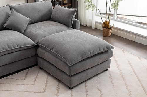 Modular Sectional Sofa with Double Chaises and 4 Pillows, Beige H4063