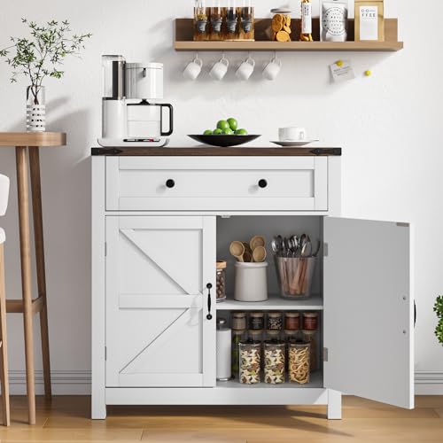 Walnut Buffet Sideboard Cabinet with 2 Barn Doors and Adjustable Shelf S20454