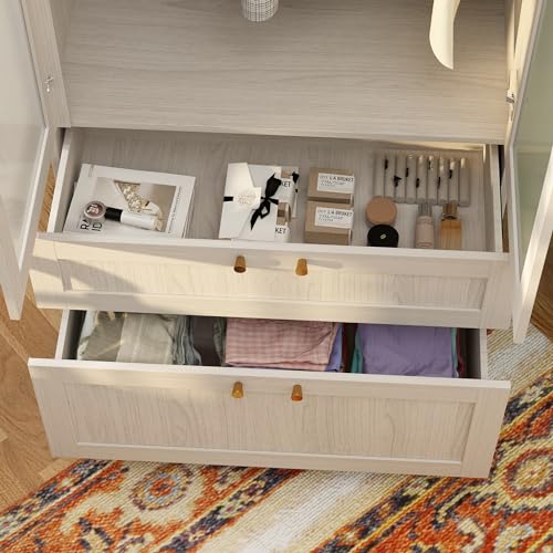 Large Wardrobe Cabinet with Frosted Glass Doors and Hanging Rod Z737