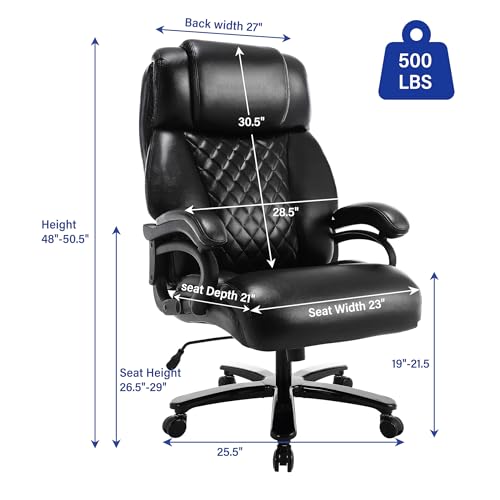 Big and Tall Office Chair, 500lbs High Back Executive Chair with Electric Heating, Black Ergonomic Leather Y16571