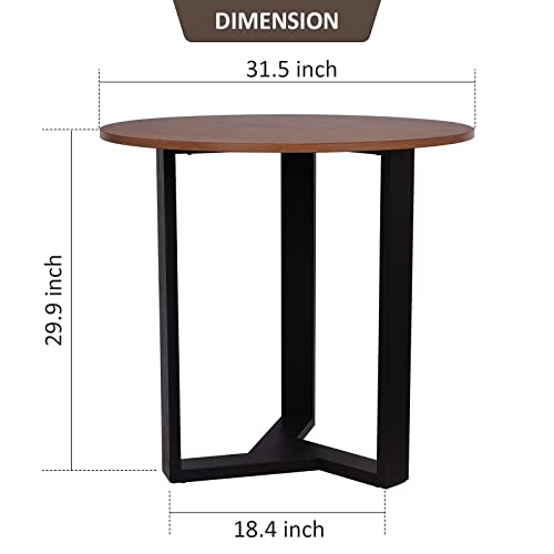 Round Dining Table Set with 2 Mid-Century Leather Chairs Q5388