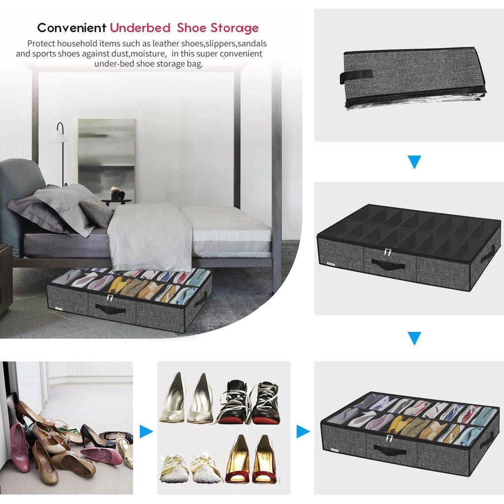 Under Bed Shoe Storage Organizer with Clear Window, Foldable O7276