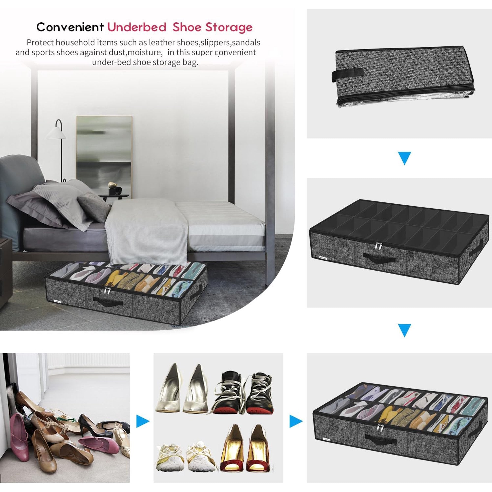 Under Bed Shoe Storage Organizer with Clear Window, Foldable O7276